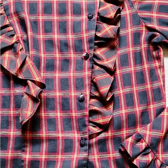 Vintage 80’s Red Plaid Ruffled Blouse - Picture 8 of 10